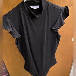 Pink Lily Black Ruffle Sleeve Bodysuit